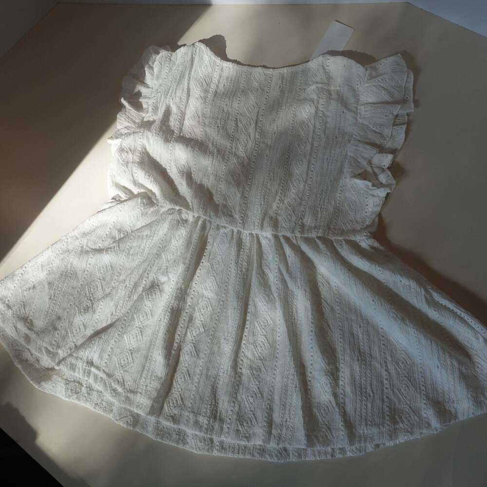 bellanblue White Embroidered Eyelet Peplum Top with Ruffle Sleeves